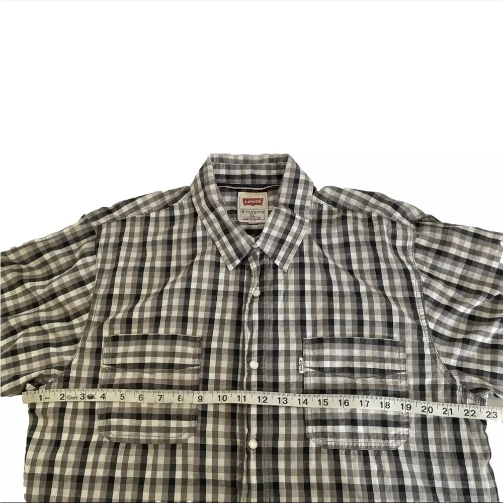 Mens Levi’s Short Sleeve Pearl Snap Shirt Sz XL‎ Black White Check Modern Fit